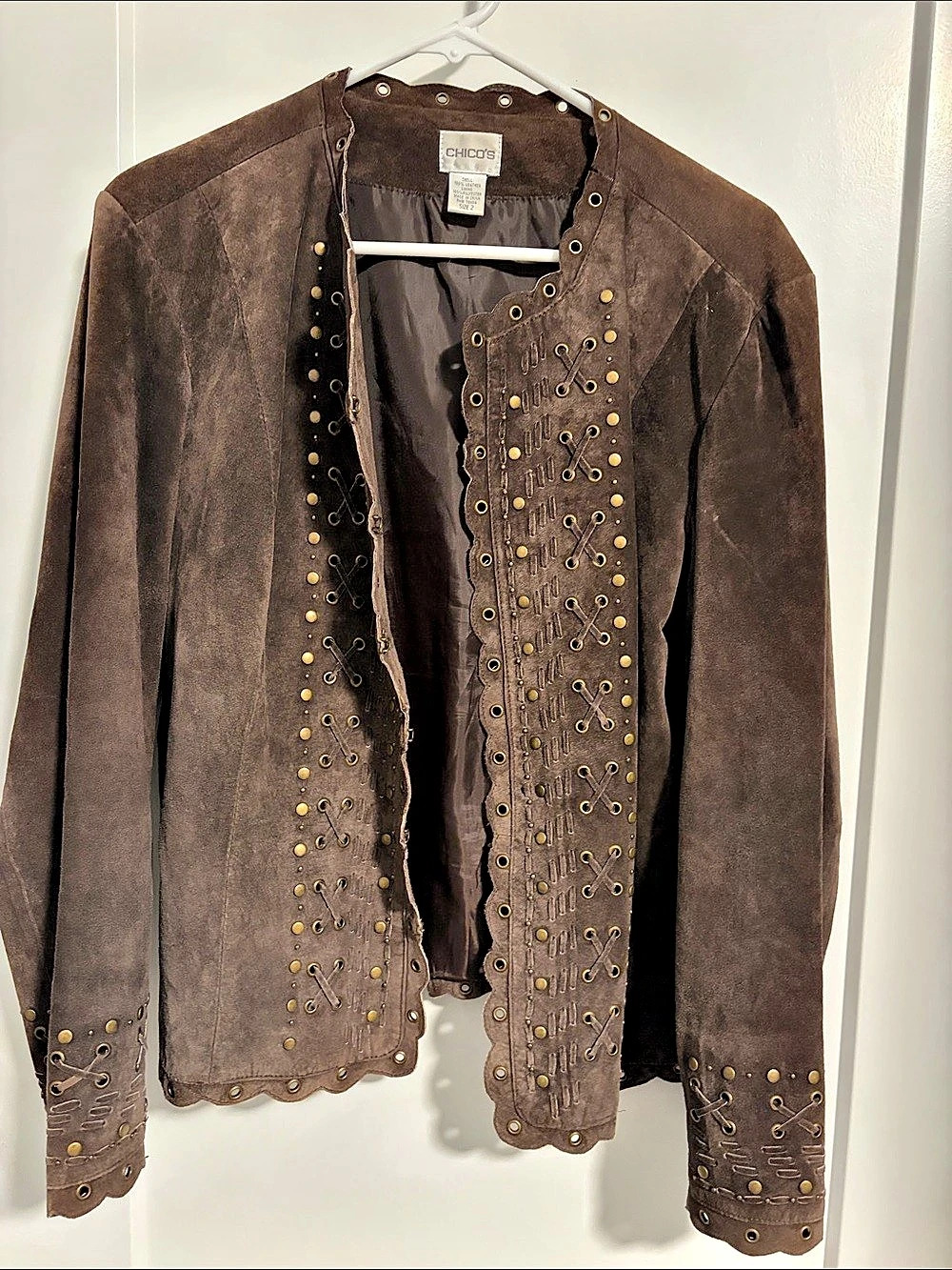 CHICO'S Studded Leather Jacket in Brown Size 2